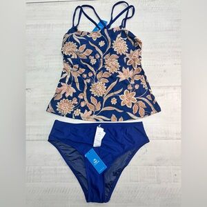 Cupshe Blue Paisley Tankini Top & Standard Blue Bottoms Set